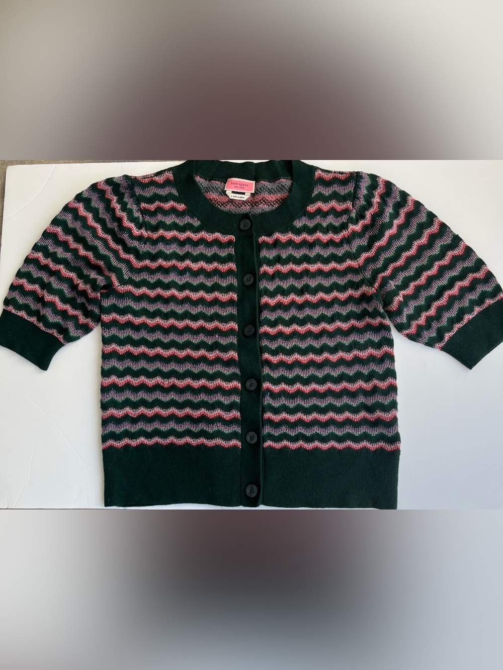 Kate Spade New York Wave Knit Cardigan Green & Pink Small